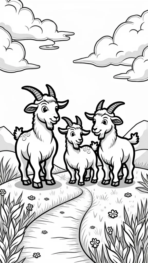 Tres Página para colorear de Billy Goats